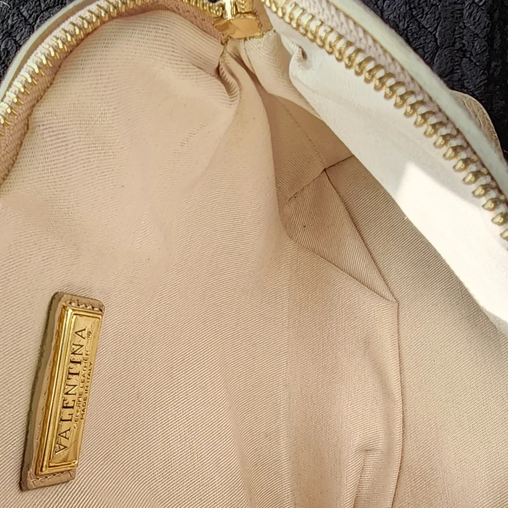 Valentina Italian Pebbled Leather Beige Women's Crossbody Bag EUC